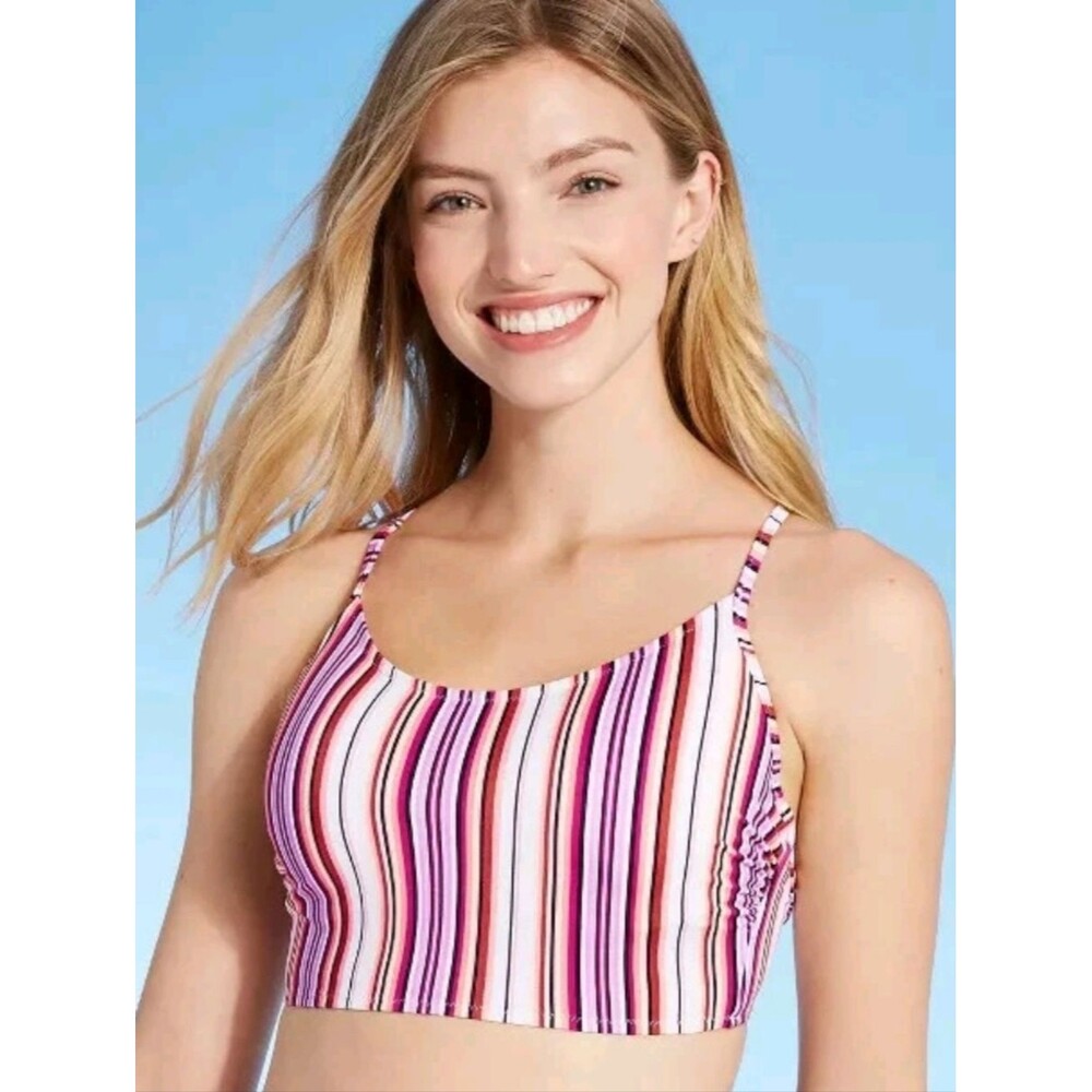 Women's Lightly Lined Longline Bralette Bikini Top Shade & Shore Pink Purple